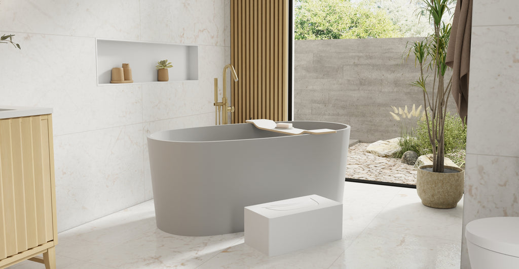 Badeloft BW-08-GRY matte grey freestanding bathtub, lifestyle view 5
