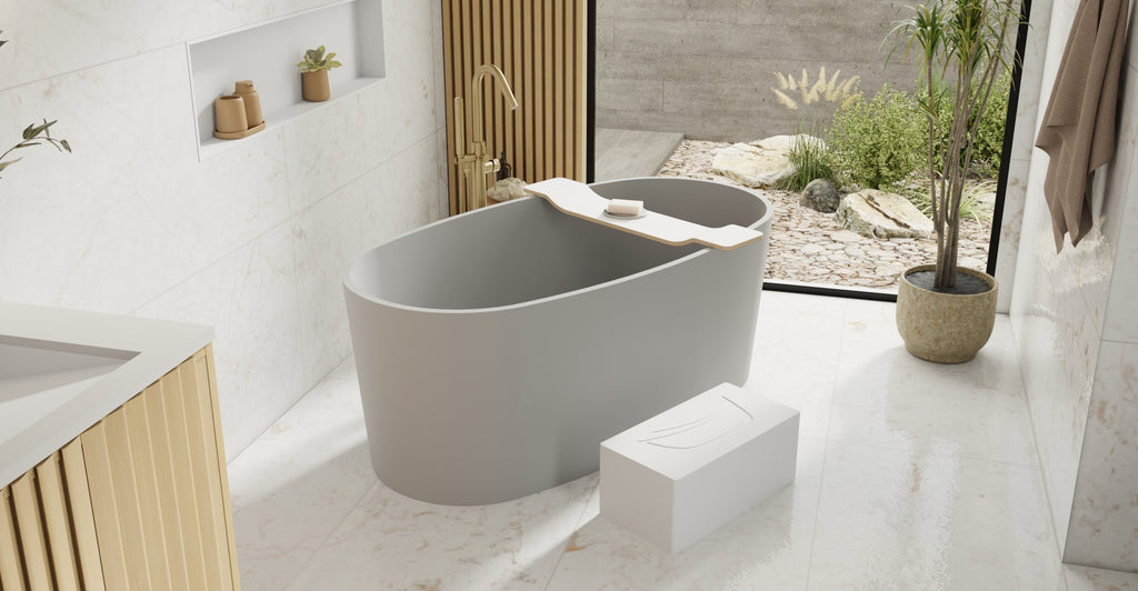 Badeloft BW-08-GRY matte grey freestanding bathtub, lifestyle view 6