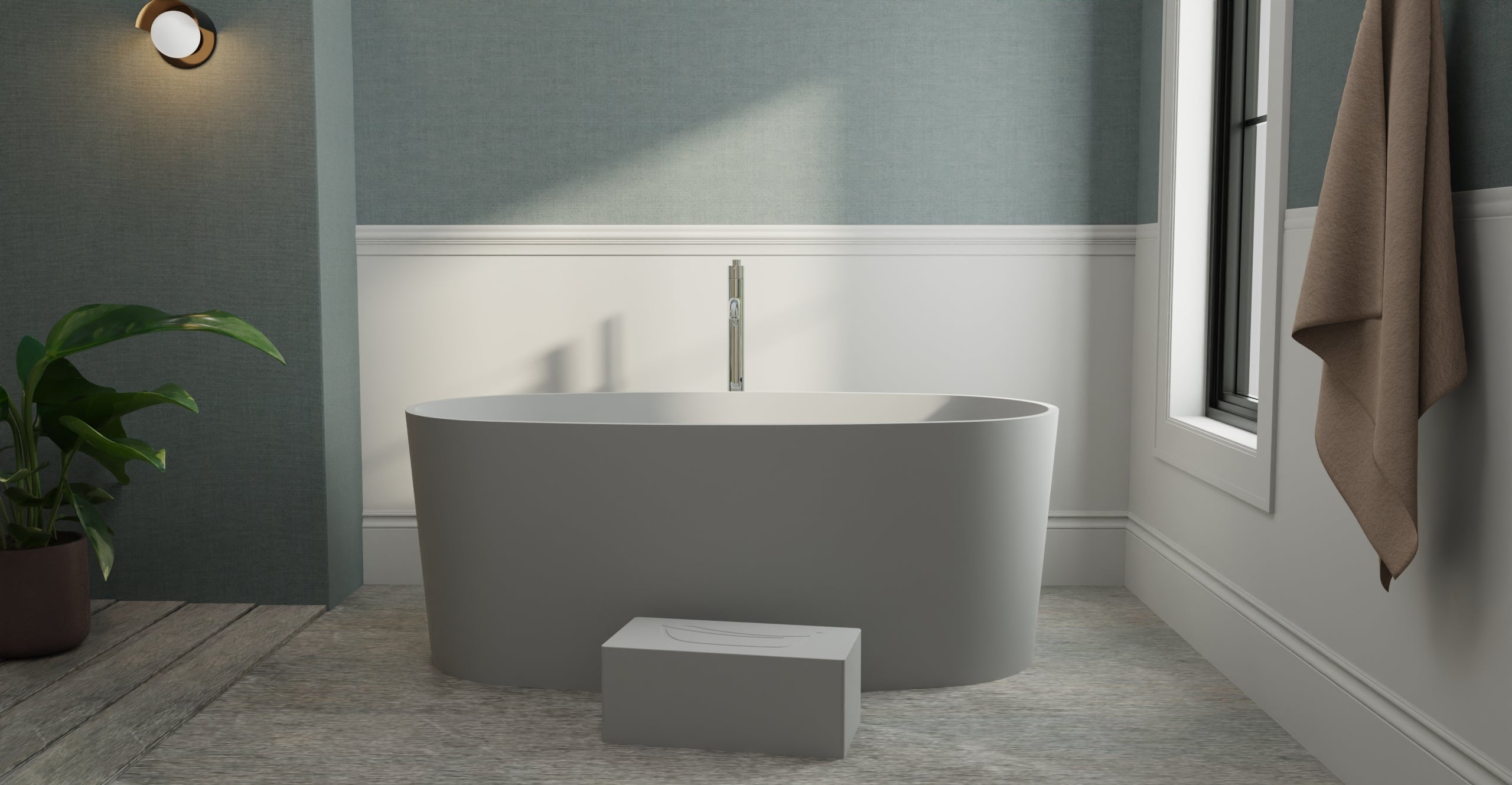 Badeloft BW-08-GRY matte grey freestanding bathtub, lifestyle view 7