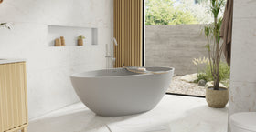 Badeloft BW-04-XL-GRY matte grey freestanding bathtub, lifestyle view 5