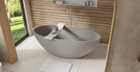 Badeloft BW-04-XL-GRY matte grey freestanding bathtub, lifestyle view 3