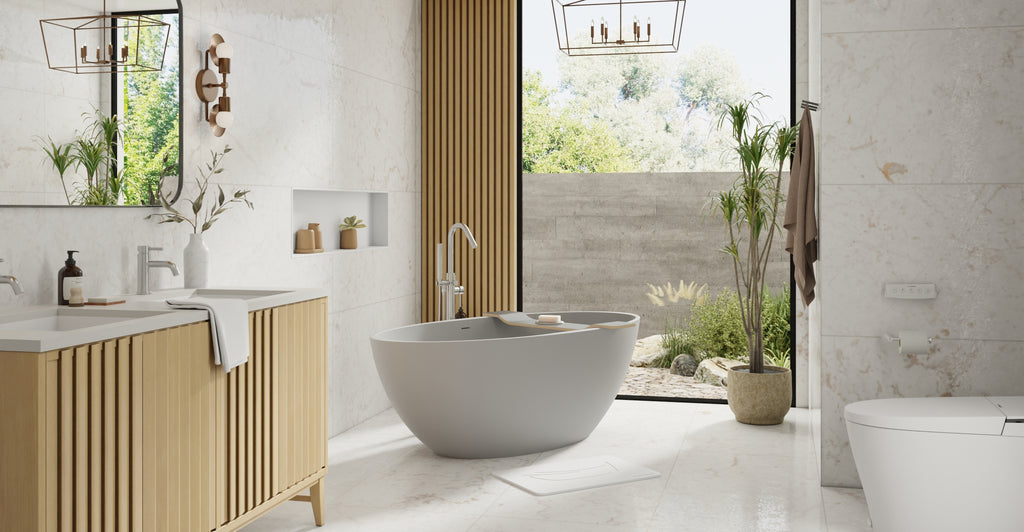 Badeloft BW-04-XL-GRY matte grey freestanding bathtub, lifestyle view 4