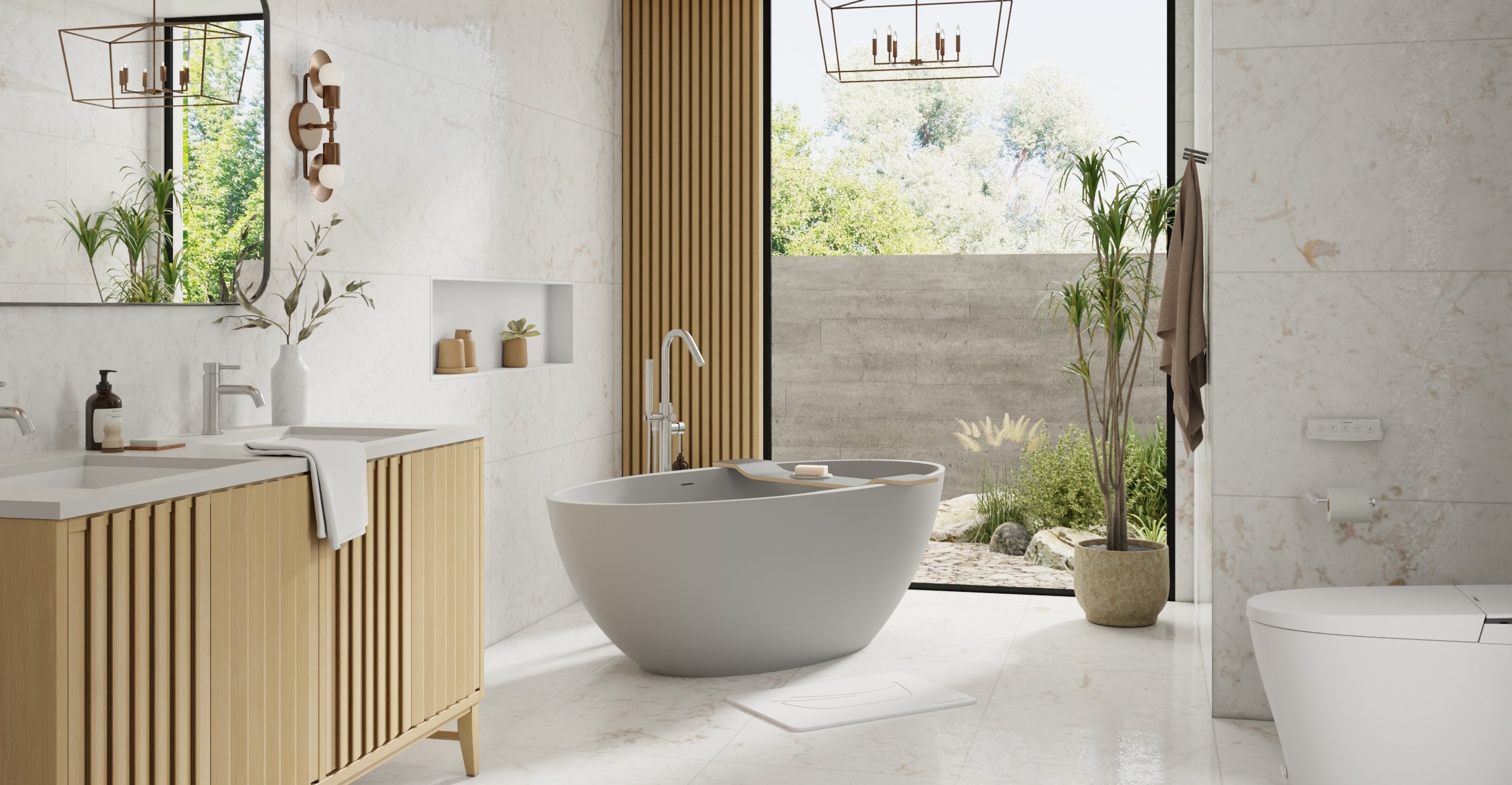 Badeloft BW-04-XL-GRY matte grey freestanding bathtub, lifestyle view 4