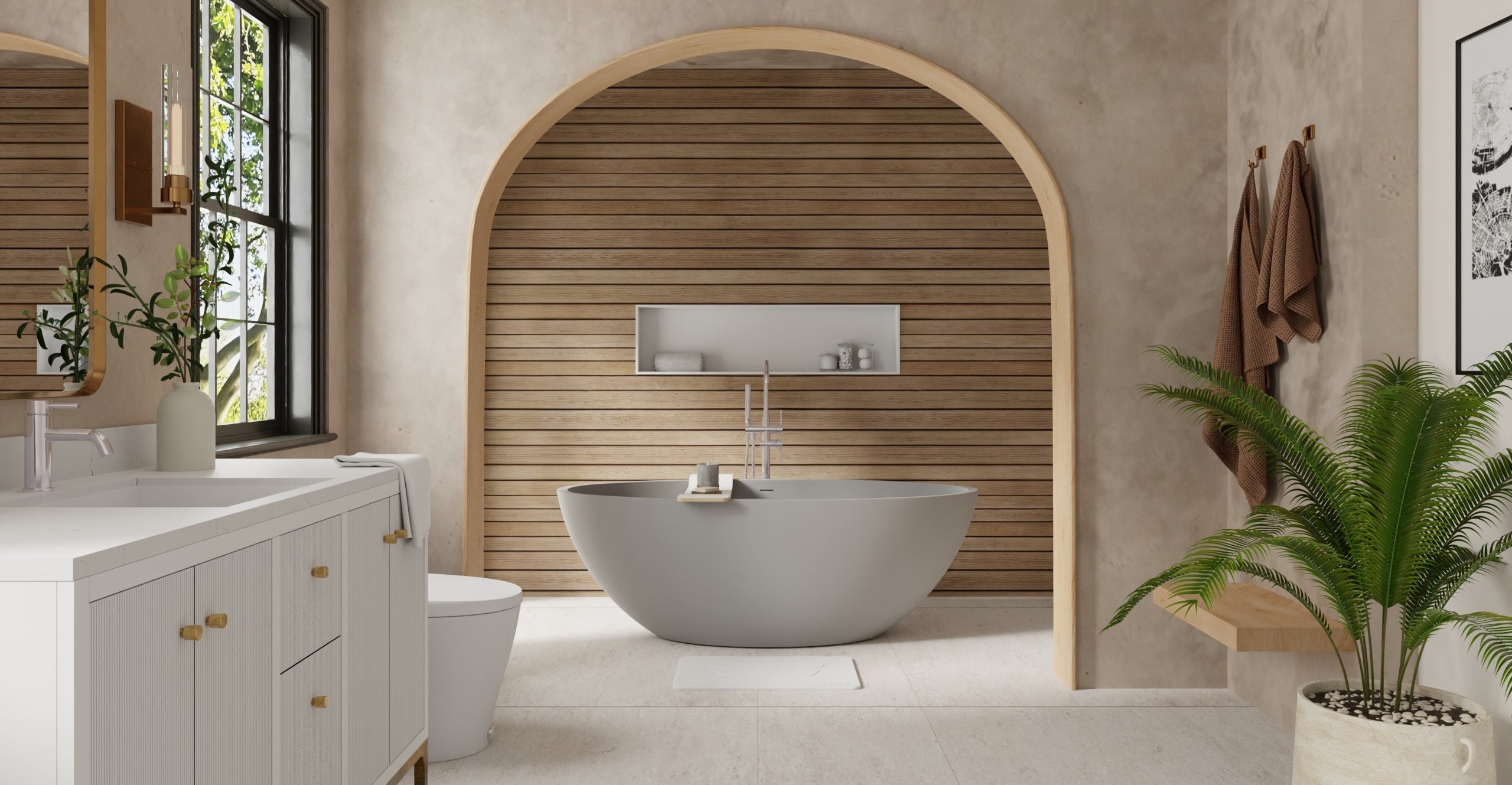 Badeloft BW-04-XL-GRY matte grey freestanding bathtub, lifestyle view