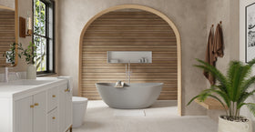 Badeloft BW-03-XL-GRY matte grey freestanding bathtub, lifestyle view