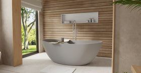 Badeloft BW-03-XL-GRY matte grey freestanding bathtub, lifestyle view 2