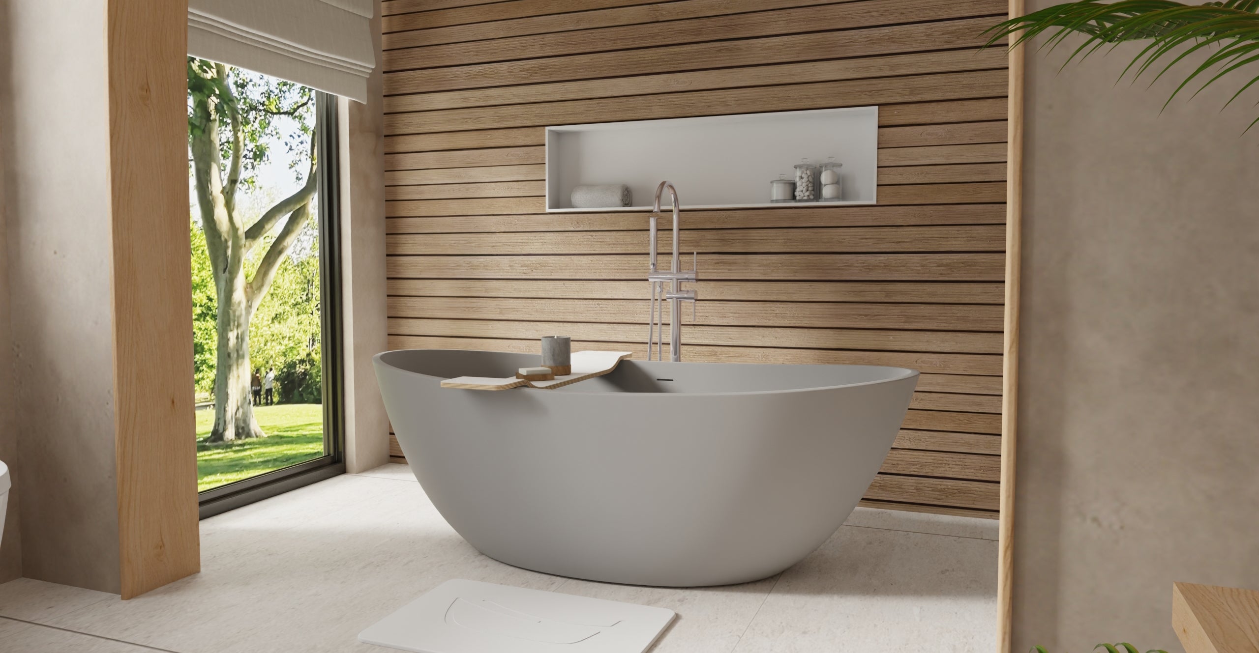 Badeloft BW-03-XL-GRY matte grey freestanding bathtub, lifestyle view 2