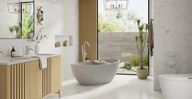 Badeloft BW-03-XL-GRY matte grey freestanding bathtub, lifestyle view 4