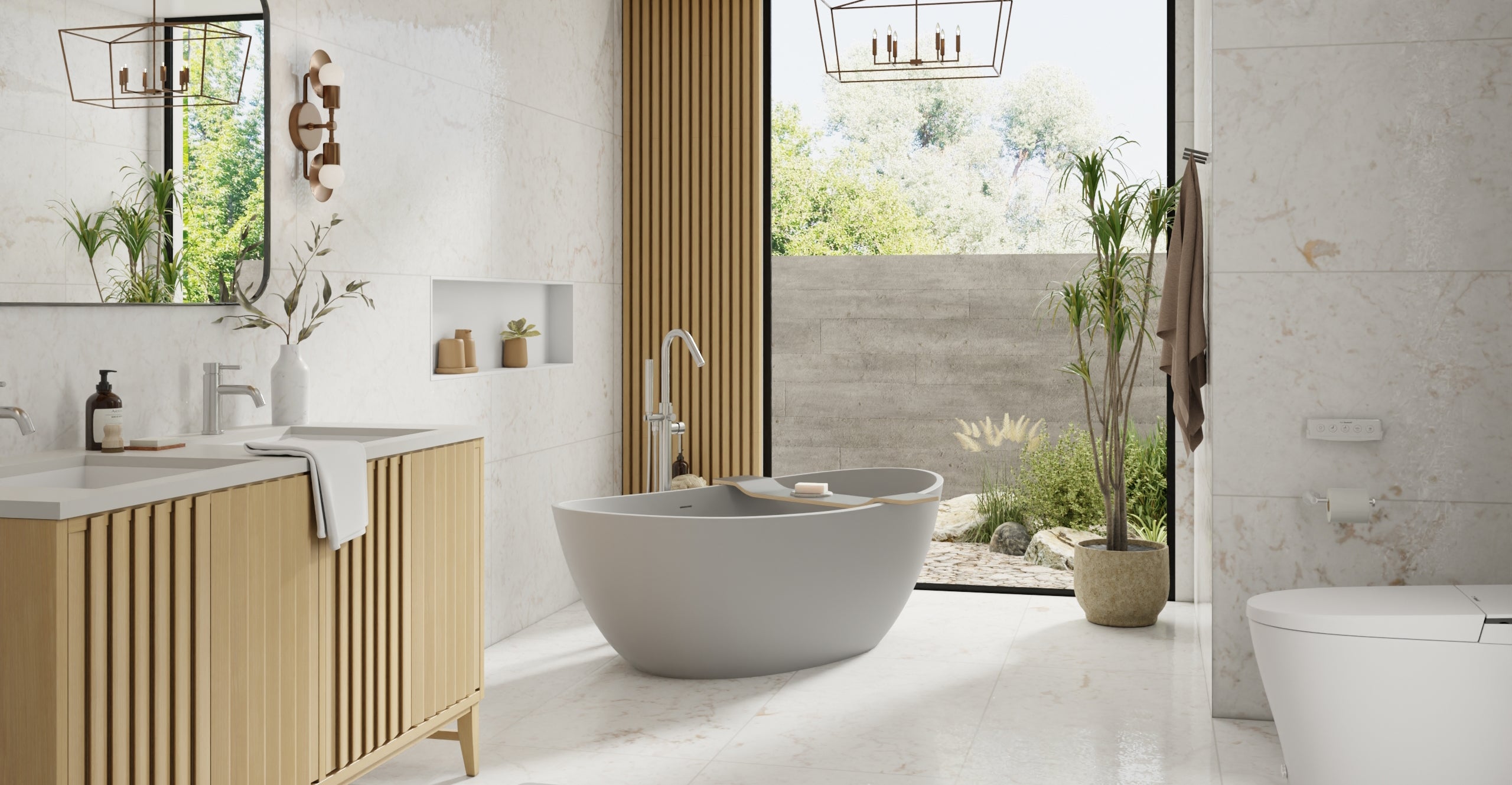 Badeloft BW-03-XL-GRY matte grey freestanding bathtub, lifestyle view 4