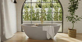 Badeloft BW-03-XL-GRY matte grey freestanding bathtub, lifestyle view 7