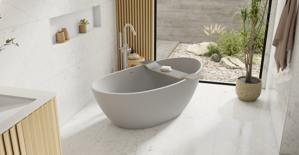 Badeloft BW-03-XL-GRY matte grey freestanding bathtub, lifestyle view 6