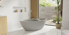 Badeloft BW-03-XL-GRY matte grey freestanding bathtub, lifestyle view 5