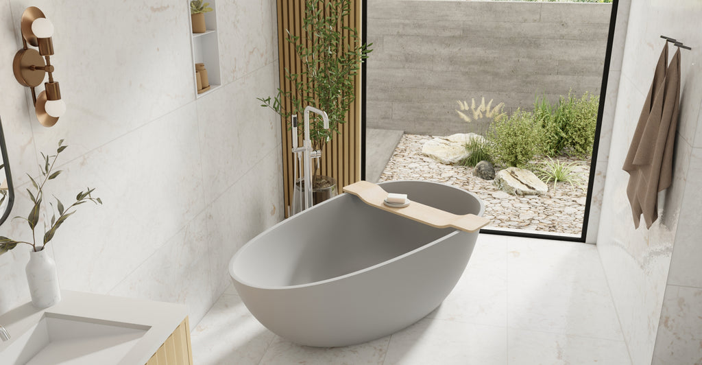 Badeloft BW-01-L-GRY matte grey freestanding bathtub, lifestyle view 6