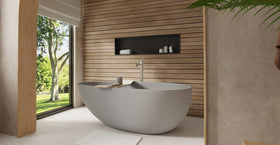 Badeloft BW-01-L-GRY matte grey freestanding bathtub, lifestyle view 2