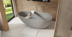 Badeloft BW-01-L-GRY matte grey freestanding bathtub, lifestyle view 3