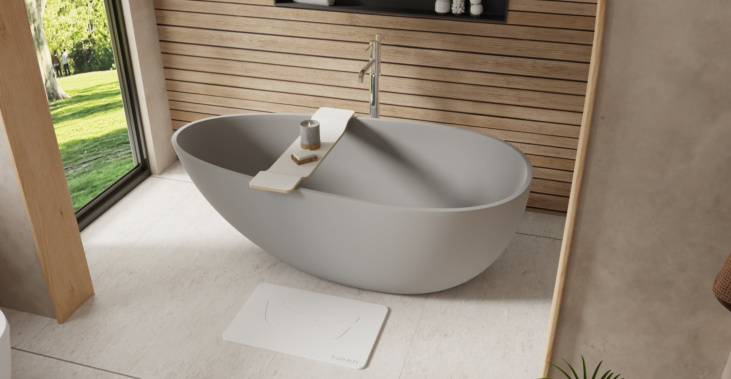 Badeloft BW-01-L-GRY matte grey freestanding bathtub, lifestyle view 3