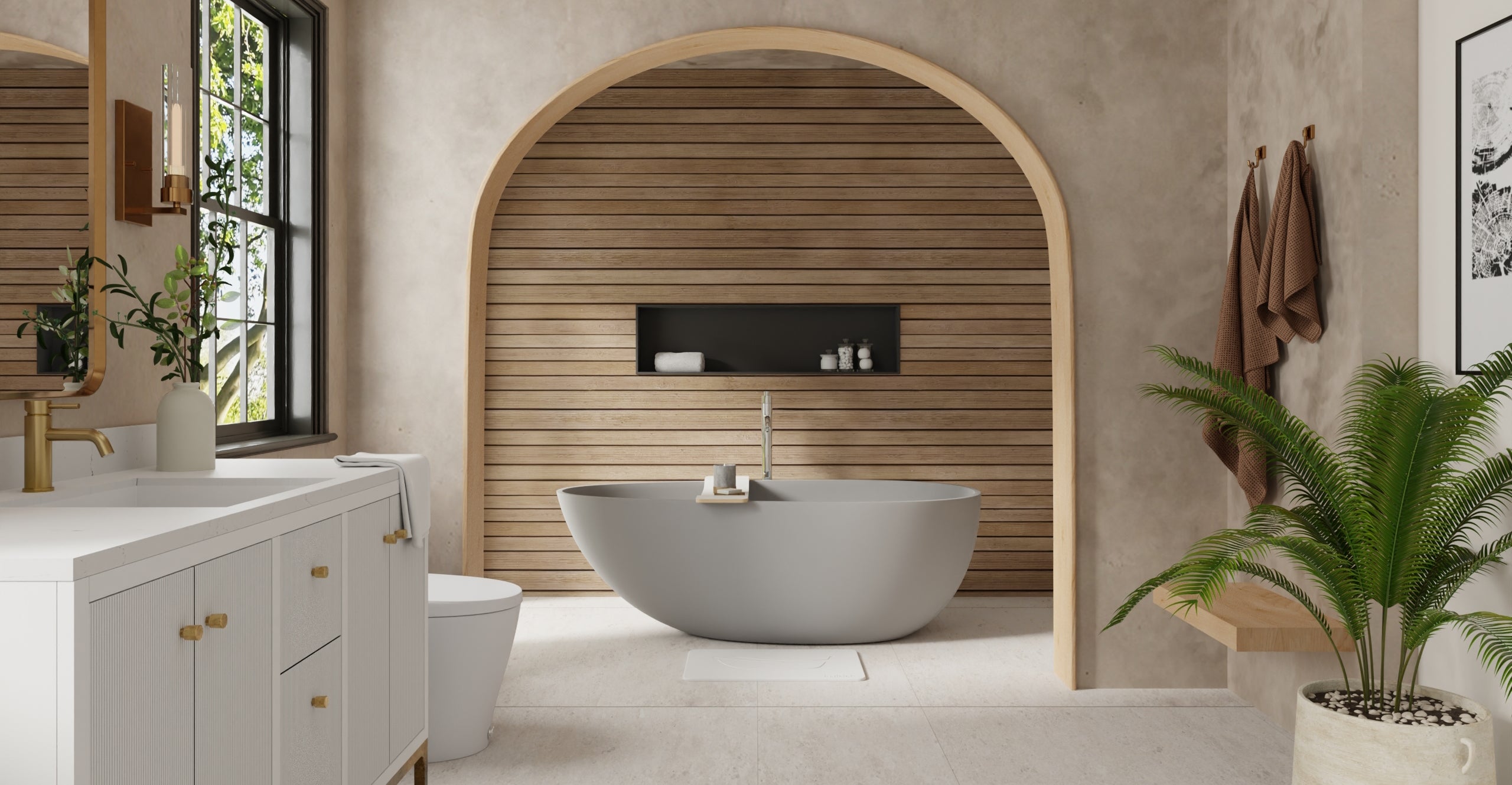 Badeloft BW-01-L-GRY matte grey freestanding bathtub, lifestyle view