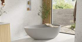 Badeloft BW-01-L-GRY matte grey freestanding bathtub, lifestyle view 5