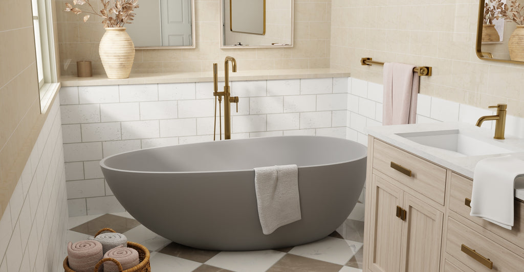 Badeloft BW-01-L-GRY matte grey freestanding bathtub, lifestyle view 7