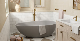Badeloft BW-01-L-GRY matte grey freestanding bathtub, lifestyle view 7