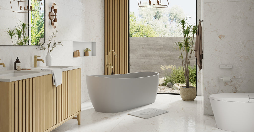 Badeloft BW-09-GRY matte grey freestanding bathtub, lifestyle view 4