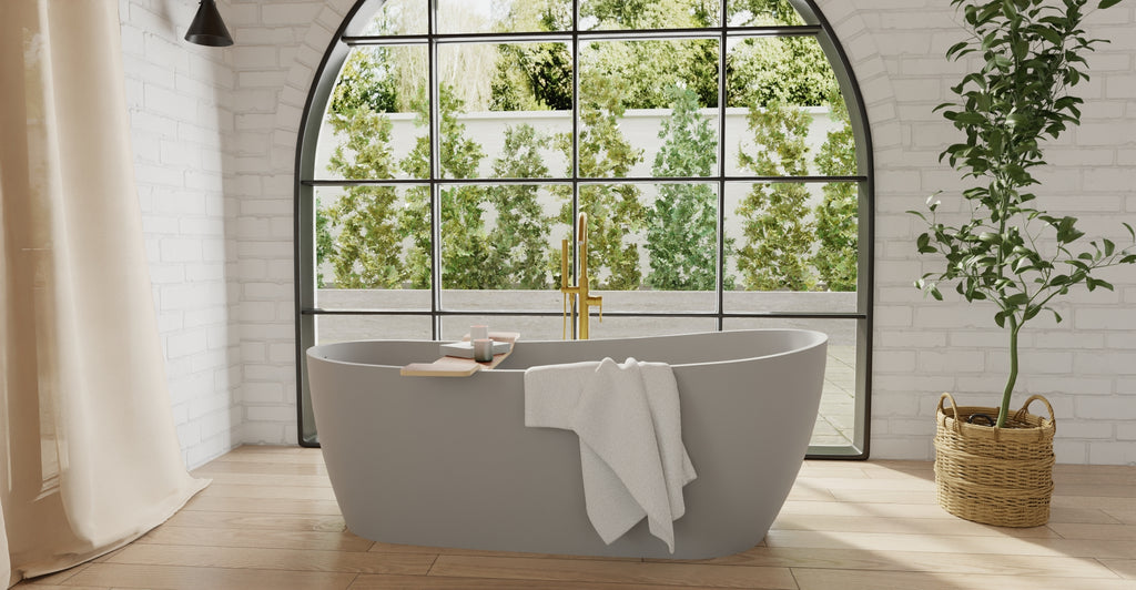 Badeloft BW-09-GRY matte grey freestanding bathtub, lifestyle view 7