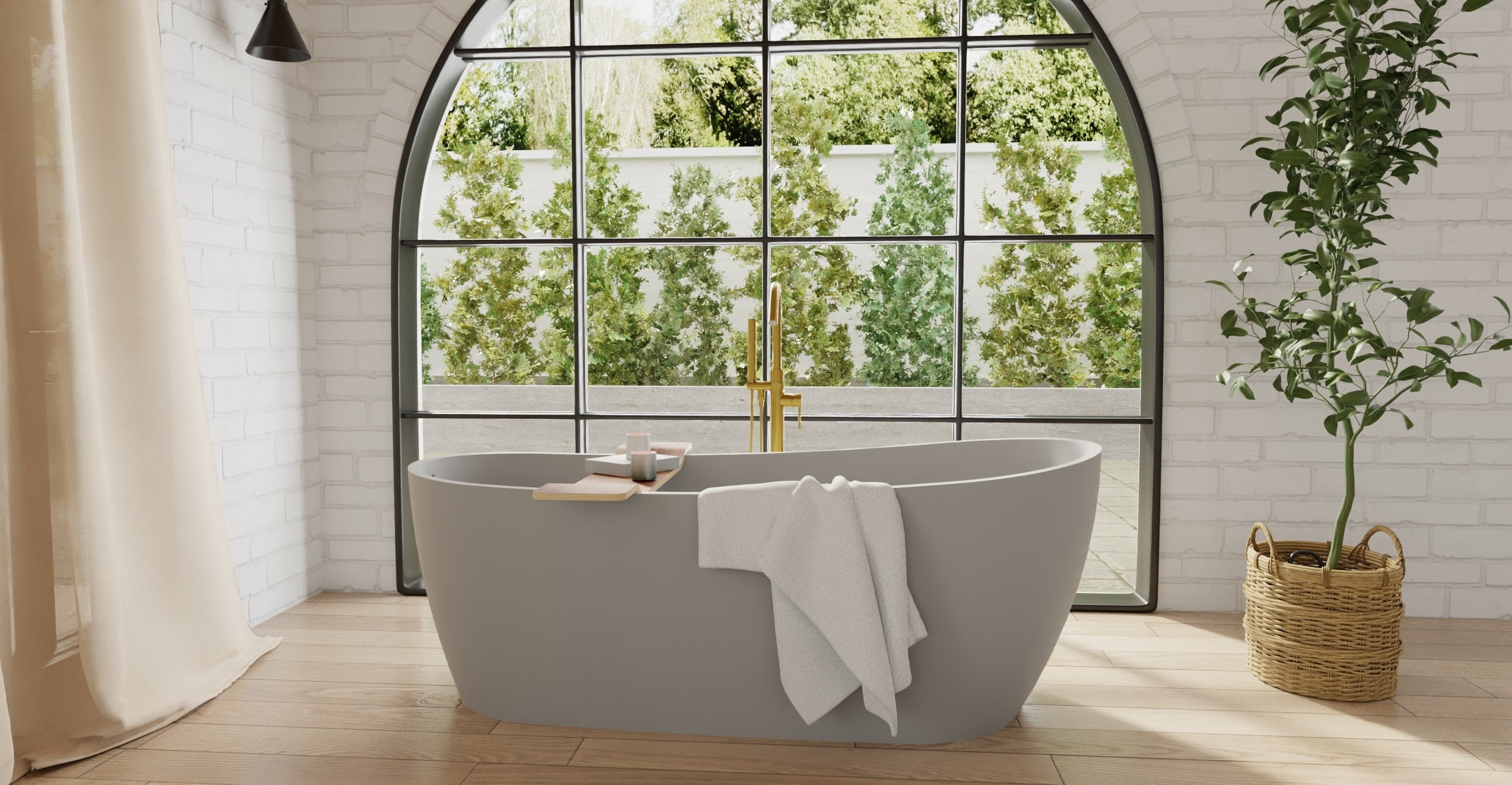 Badeloft BW-09-GRY matte grey freestanding bathtub, lifestyle view 7