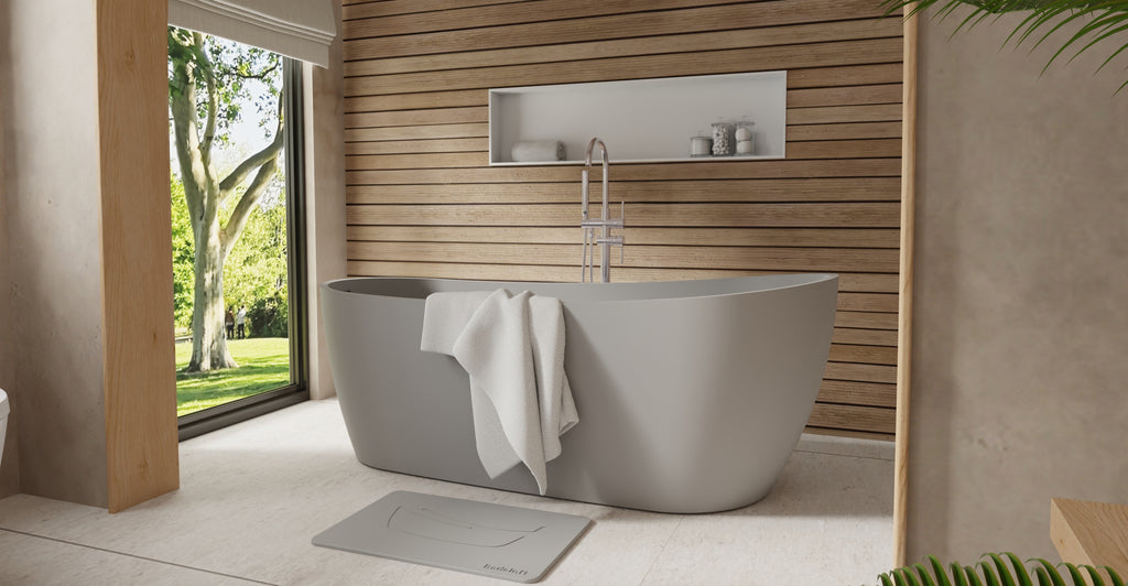 Badeloft BW-09-GRY matte grey freestanding bathtub, lifestyle view 2