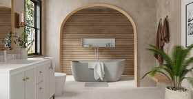 Badeloft BW-09-GRY matte grey freestanding bathtub, lifestyle view