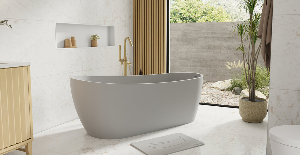 Badeloft BW-09-GRY matte grey freestanding bathtub, lifestyle view 5