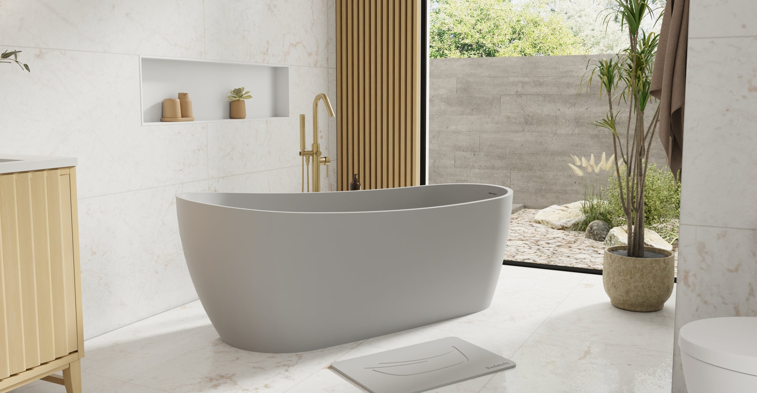 Badeloft BW-09-GRY matte grey freestanding bathtub, lifestyle view 5