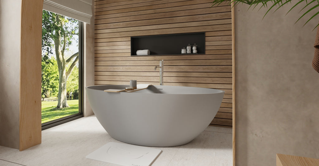 Badeloft BW-05-XL-GRY matte grey freestanding bathtub, lifestyle view 2
