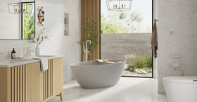 Badeloft BW-05-XL-GRY matte grey freestanding bathtub, lifestyle view 4
