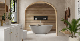 Badeloft BW-05-XL-GRY matte grey freestanding bathtub, lifestyle view