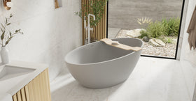 Badeloft BW-05-XL-GRY matte grey freestanding bathtub, lifestyle view 6
