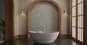 Badeloft BW-03-M-GRY matte grey freestanding bathtub, lifestyle view 7
