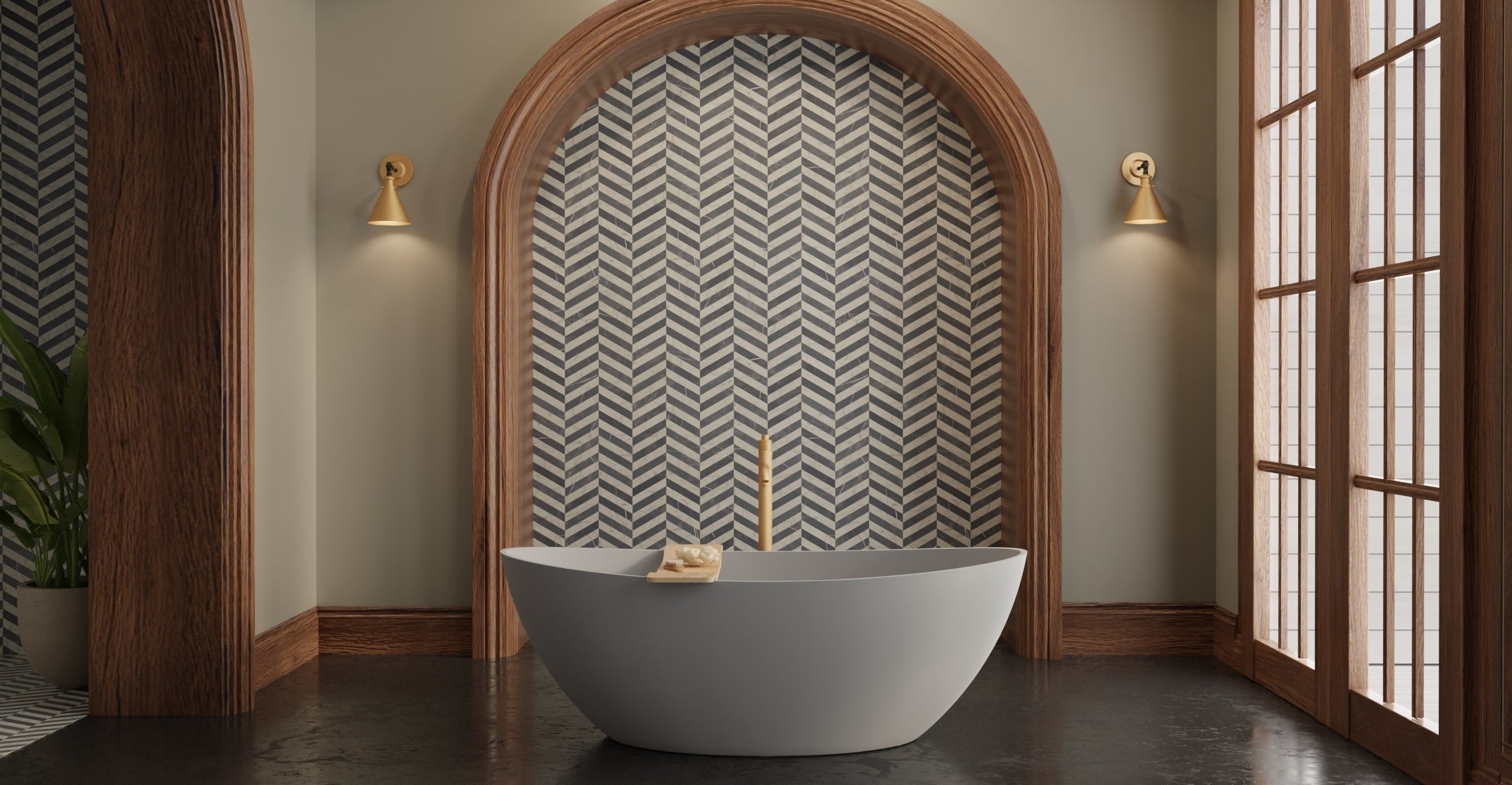 Badeloft BW-03-M-GRY matte grey freestanding bathtub, lifestyle view 7