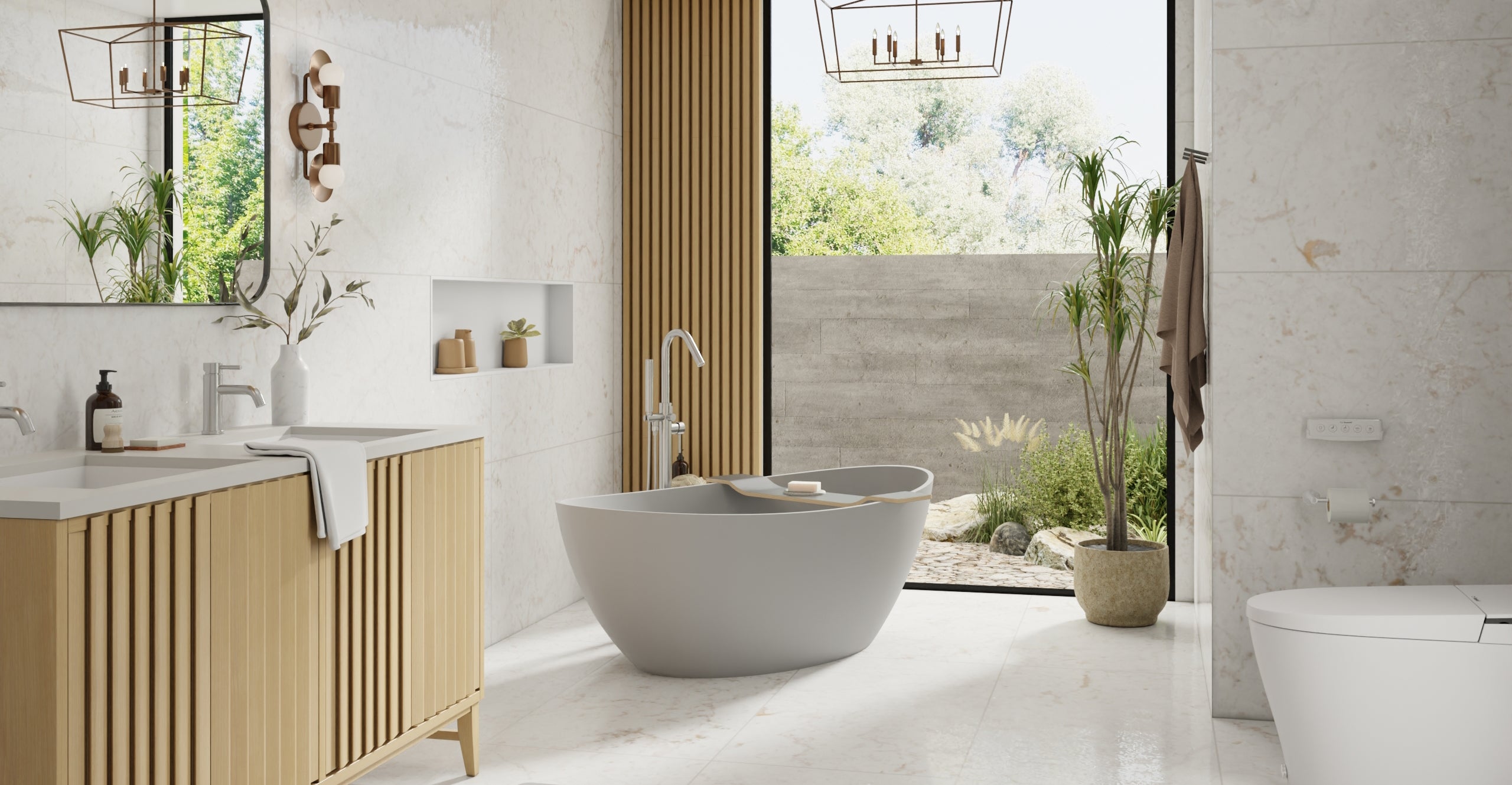Badeloft BW-03-M-GRY matte grey freestanding bathtub, lifestyle view 4