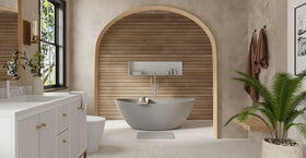 Badeloft BW-03-M-GRY matte grey freestanding bathtub, lifestyle view