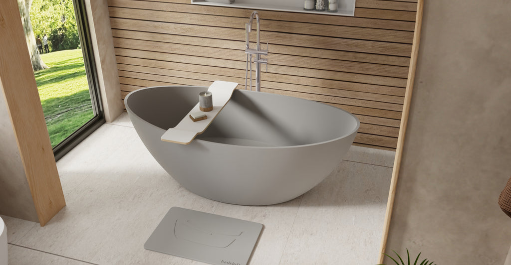 Badeloft BW-03-M-GRY matte grey freestanding bathtub, lifestyle view 3