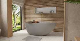 Badeloft BW-01-S-GRY glossy grey freestanding bathtub, lifestyle view 2