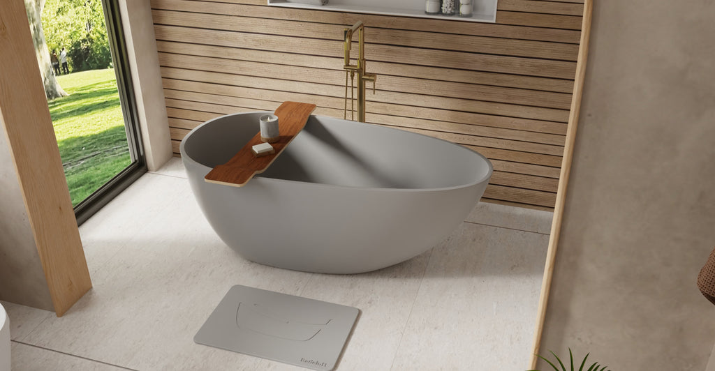 Badeloft BW-01-S-GRY glossy grey freestanding bathtub, lifestyle view 3