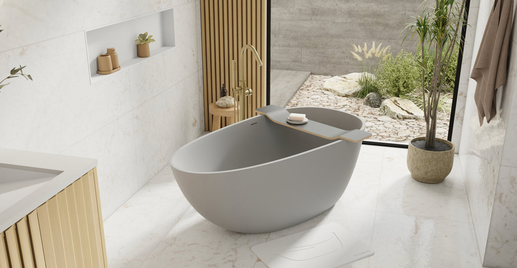 Badeloft BW-01-S-GRY matte grey freestanding bathtub, lifestyle view 6