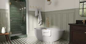 Badeloft BW-01-S-GRY matte grey freestanding bathtub, lifestyle view 7