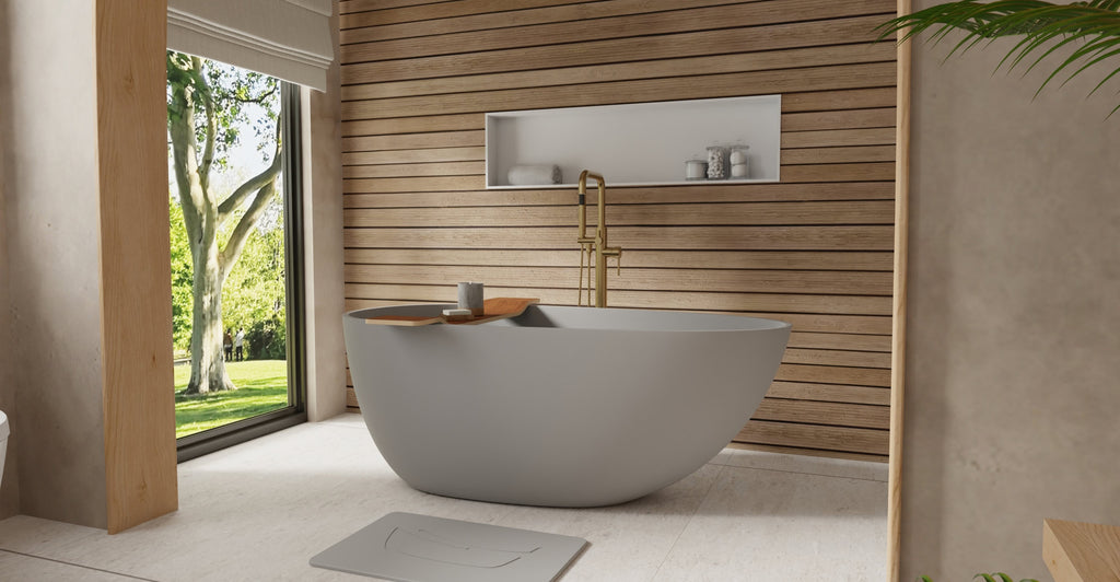 Badeloft BW-01-S-GRY matte grey freestanding bathtub, lifestyle view 2