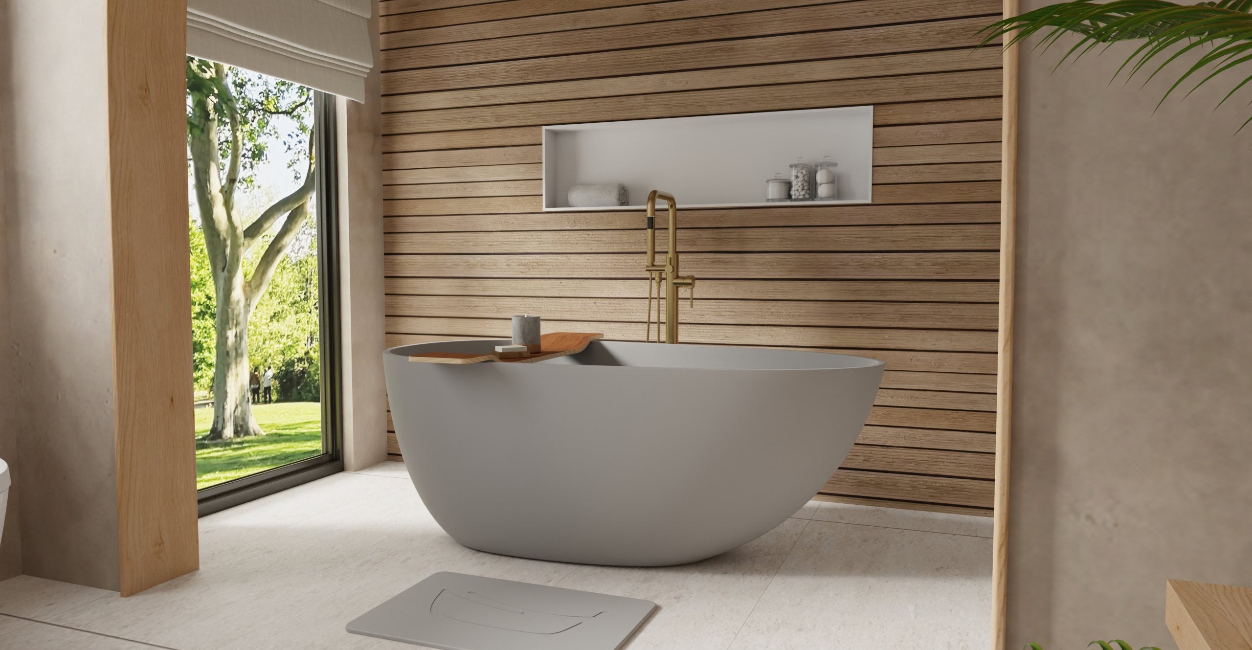 Badeloft BW-01-S-GRY matte grey freestanding bathtub, lifestyle view 2