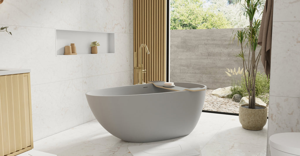 Badeloft BW-01-S-GRY matte grey freestanding bathtub, lifestyle view 5
