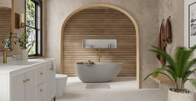 Badeloft BW-01-S-GRY matte grey freestanding bathtub, lifestyle view