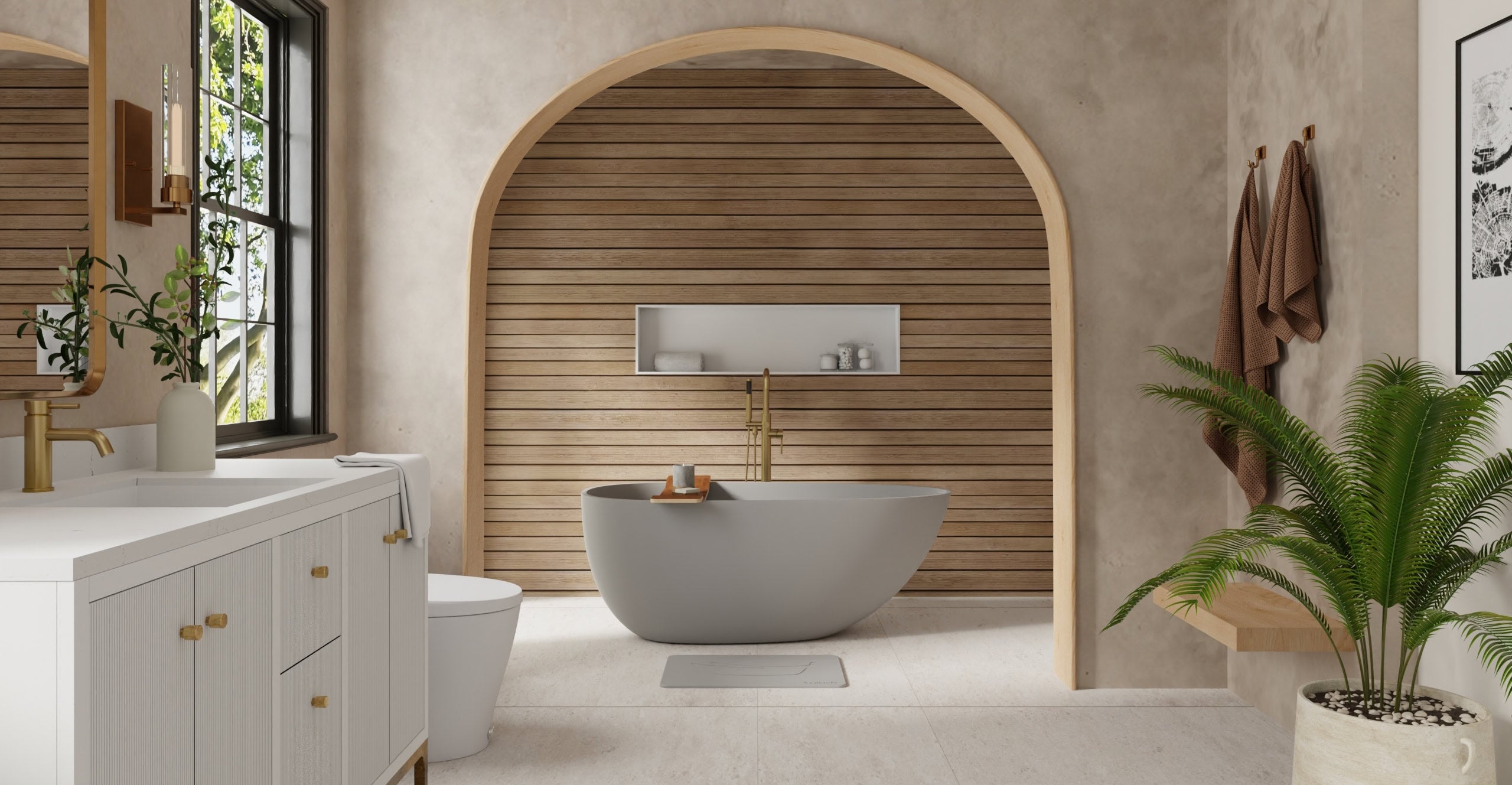 Badeloft BW-01-S-GRY matte grey freestanding bathtub, lifestyle view