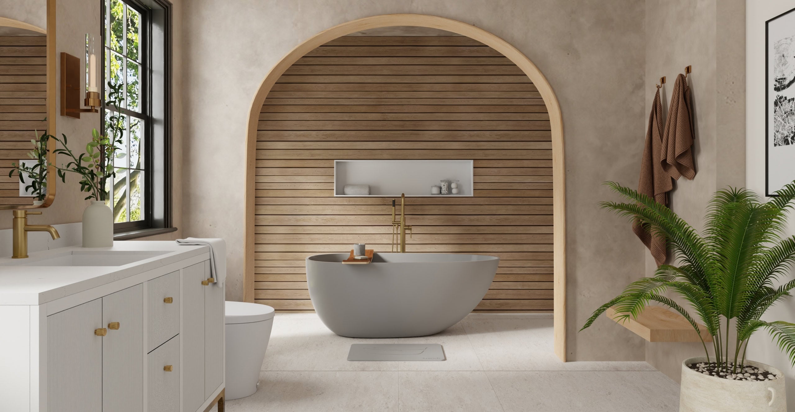 Badeloft BW-01-S-GRY glossy grey freestanding bathtub, lifestyle view